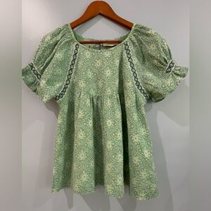 Kopal by Anthropologie Green Floral Women's Short Sleeve Top Size Small